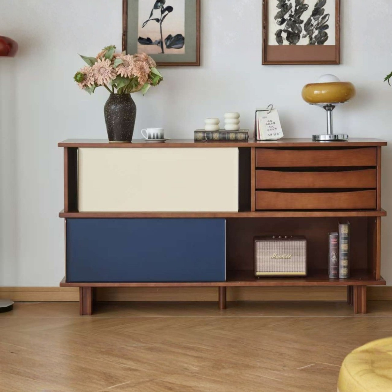 Mid-Century Rubberwood Sideboard Cabinet