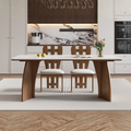 Modern White Sintered Stone Dining Table with Wood Base