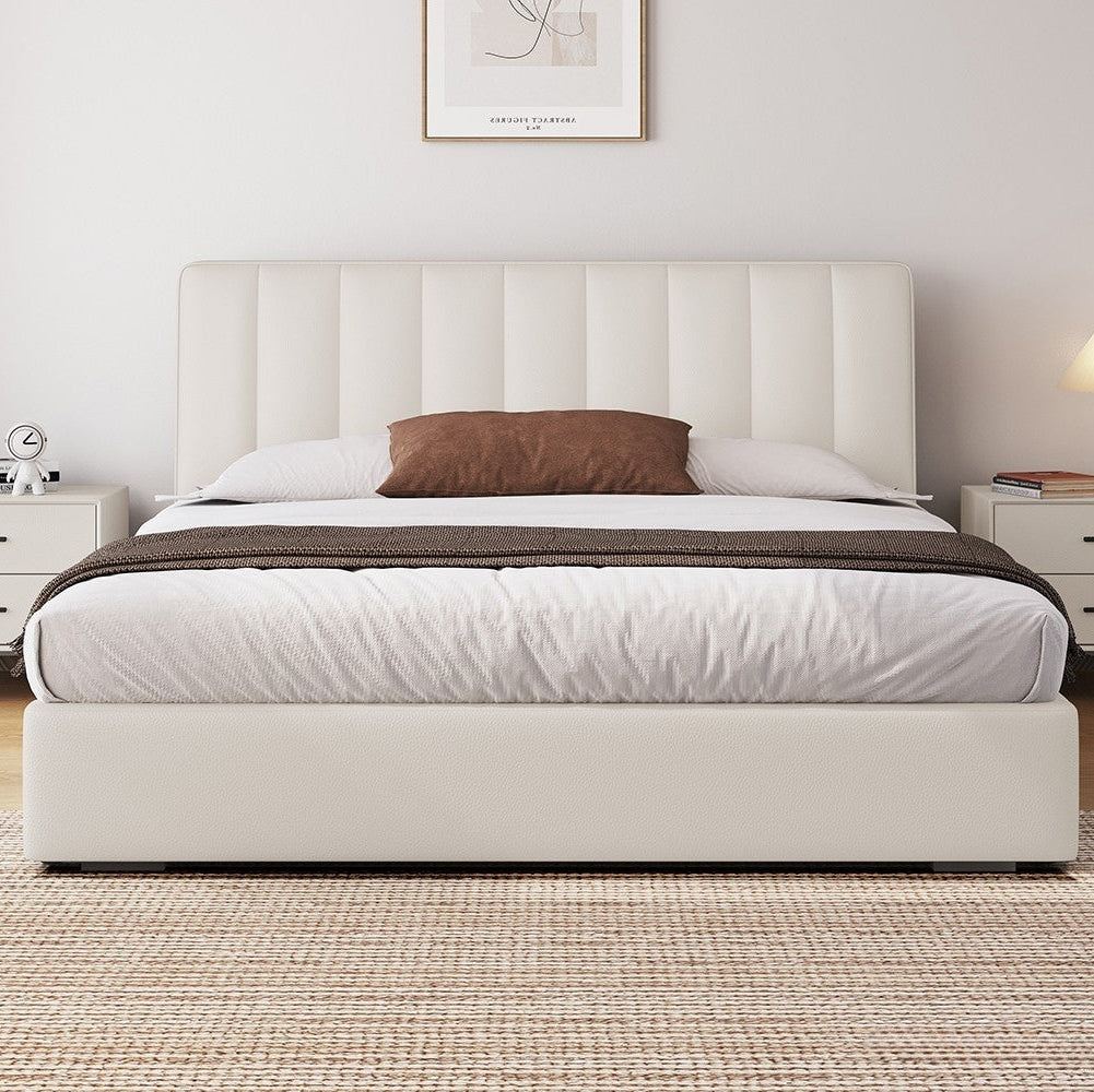 Sustainable Leather Low-Profile Bed with High Box & Tail Variants