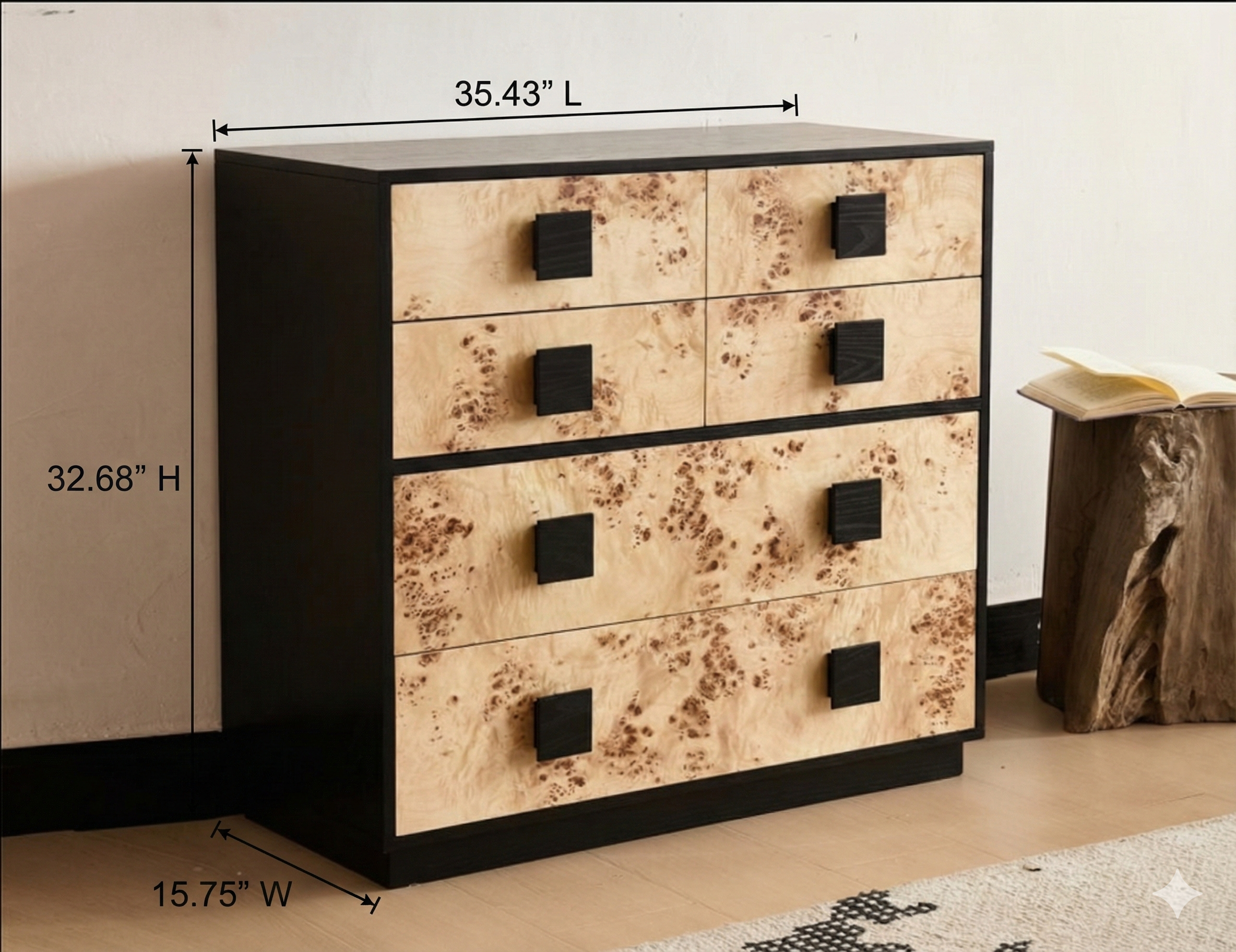 Burl Oak Accent Drawer Cabinet